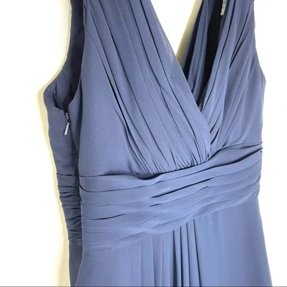 Bill Levkoff Navy Blue Chiffon Surplice A-line Bridesmaids Gown Sz 2 - Picture 9 of 11